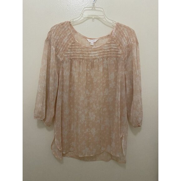 LC Lauren Conrad XL Boho Peasant Sheer Floral Round Neck 3/4 Sleeve Top - Picture 1 of 13